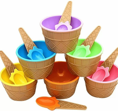 The Electra Plastic Dessert Bowl COLORFUL SET OF 1 ICE CREAM BOWL WITH A SPOON(Pack of 6, Multicolor)