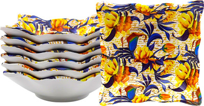 Litware Melamine Serving Bowl LOTUS SQAURE DESIGNER SNACKS SERVING BOWL(Pack of 6, Blue, Yellow)