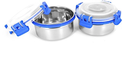 Zaib Stainless Steel Fridge Container  - 300 ml(Pack of 2, Blue)