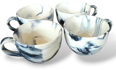 Your Local Store Ceramic Soup Bowl Black Italian Ceramic Soup Bowl With Handle Set Of 4 Without Spoon(Pack of 4, Black, White)