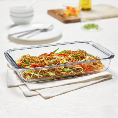RKPL Borosilicate Glass Storage Bowl Borosilicate Glass Rectangle Baking Dish Microwave oven shape 1600 ml(Pack of 4, Clear)