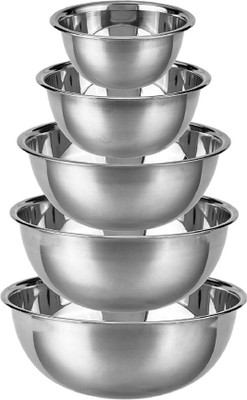 Masox Store Steel Cereal Bowl Masox Store 5 Pack Nesting Baking Supplies for Cooking, Serving_1(Pack of 5, Silver)