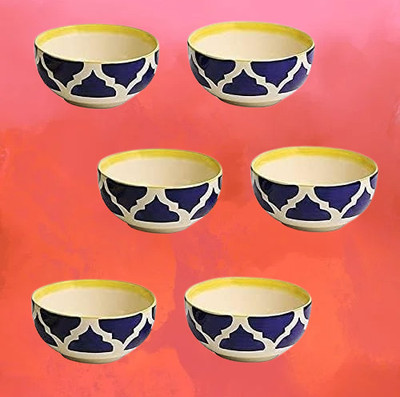 Takositio Ceramic Dessert Bowl 125ml Round Dining Bowls Set Lightweight Crockery for Daily Use(Pack of 6, Blue)