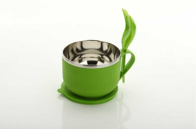 HITECH Plastic, Stainless Steel Soup Bowl Green Stainless Steel Soup Bowl With Lid & Fork Spoon Holder(Pack of 1, Green)