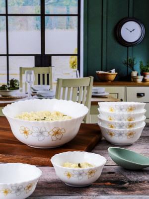 cello Opalware Dessert Bowl Glass Pudding Bowl Set(Pack of 7, White)