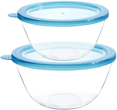 Cutting EDGE Borosilicate Glass Serving Bowl Borosilicate Mixing/Serving Round Glass Bowl with Lid for Kitchen(Pack of 2, Clear)