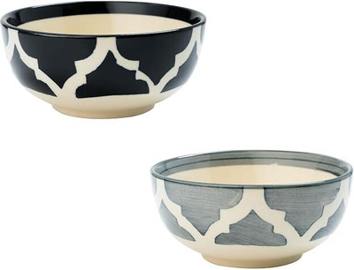 P-PLUS INTERNATIONAL Ceramic Soup Bowl Dinner Bowl Set | Porcelain Side Dish Bowls for Dipping(Pack of 2, Black, Grey)
