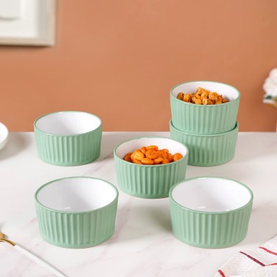 Nestasia Ceramic Sauce Bowl Cresta Ceramic Snack Bowl Set(Pack of 6, Light Green)