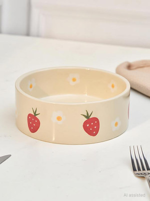CLAYSHALA Ceramic Serving Bowl Cute Ceramic Bowl, Asthetic Bowl, Salad Bowl(Pack of 1, Beige)