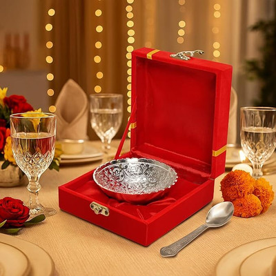 BELLS GIFTS Silver Plated Decorative Bowl Bestseller Set(Pack of 2, Silver)