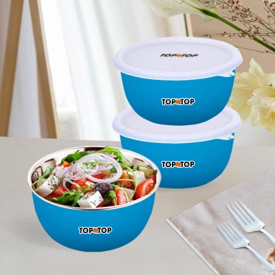 Topmtop Stainless Steel Storage Bowl Microwave Safe Bowl Set With Lid Dinner Serving Mixing Bowls Each Bowl 450ml,(Pack of 3, Blue)