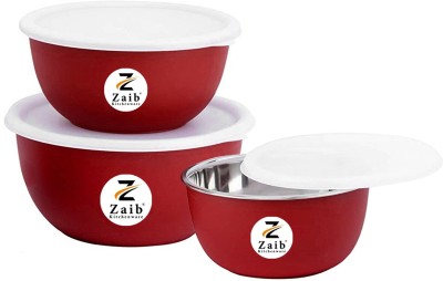 Zaib Stainless Steel Serving Bowl Bowl_Microwave_safe_bowl stainless steel plastic coated U-BOWL (SET OF 3)_bowl ( 1250 ML, 750 ML, 500 ML )(Pack of 3, Red)