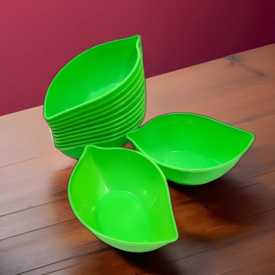 Inpro Plastic Serving Bowl Serve in Small Snacks Bowl Set Of 12-Leaf Shape Plastic Bowl in Green Color(Pack of 12, Green)