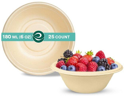 ECO SOUL Sugarcane Bagasse Serving Bowl 180 ml Disposable(Pack of 25, Beige)