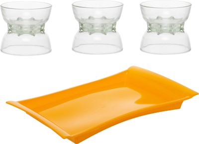 Nishtha Glass Candy Bowl Multipurpose Glass Bowls Set for Serving Nuts, Glass Bowls and Trey Disposable(Pack of 4, Yellow)