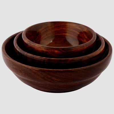 HIFLYERS Wooden Storage Bowl For Healthy Lifestyle(Pack of 3, Brown)