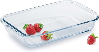 SMILERY Glass Serving Bowl Borosilicate Glass, Baking Tray, Oven Safe, Rectangle, Transparent,1000ML(Pack of 1, Clear)