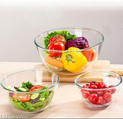 Femora Borosilicate Glass Salad Bowl Borosilicate Glass Round Mixing Bowl 400 ML_1050 ML_700 ML(Pack of 3, Clear)