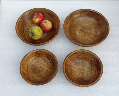 OnlineCraft Wooden Salad Bowl ch7302(Pack of 4, Brown)