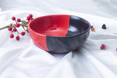 caffeine Ceramic Soup Bowl Handmade Half Red & Black Bamboo(Pack of 2, Red, Black)