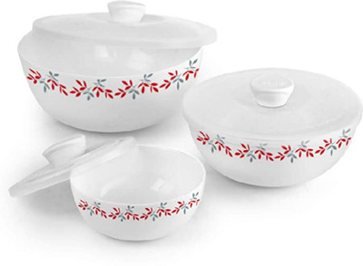 Joy2u Opalware Dessert Bowl ware Mixing Bowls 3 pcs(Pack of 3, White)