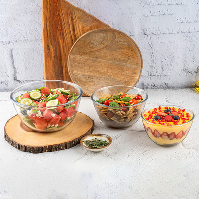 iVeo Borosilicate Glass Mixing Bowl Mix Max(Pack of 3, Clear)