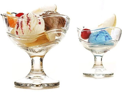 GREATZON Glass Dessert Bowl 150ml Transparent Round Shaped Crystal Clear Glass Ice Cream Sundae Cups/Bowls Disposable(Pack of 2, Clear)