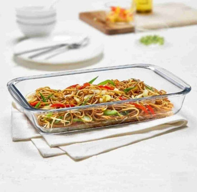 RRAARR Glass Pasta Bowl Glass Rectangle Microwave Baking Dish, Oven Safe, 1000.ml, serving bowl(Pack of 1, Clear)