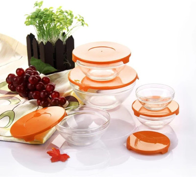Red-Rubby Glass Mixing Bowl Set with Plastic Lids, Food Storage Containers with Multiple Sizes(Pack of 5, Clear)