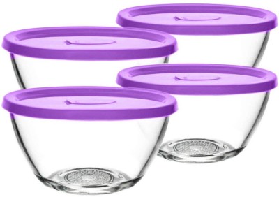 DIKUJI ENTERPRISE Glass Mixing Bowl POLO 435ML Glass, mixing bowl, sauce bowl , serving bowl , Glass Storage Bowl(Pack of 4, Clear)