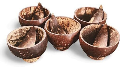 Eco Gree Wooden Serving Bowl Eco-Friendly Polished Coconut Shell Bowl with Spoon(Pack of 5, Brown)