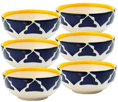 P-PLUS INTERNATIONAL Ceramic Soup Bowl Hand Painted Ceramic Rice Bowls | Soup Bowl |(Pack of 6, Blue)