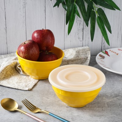 VoiDrop Melamine Dessert Bowl Serving Bowl with Air Tight Lid,for Home-Kitchen-Dinning and Food (2500ml)(Pack of 2, Yellow)