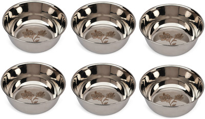 LEROYAL Stainless Steel Vegetable Bowl LEROYAL Stainless Vegetable Bowl Premium Food Grade (Pack of 6, )(Pack of 6, Steel)