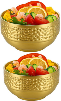 HEVASNEK Stainless Steel Decorative Bowl Golden dotted bowl(Pack of 1, Gold)