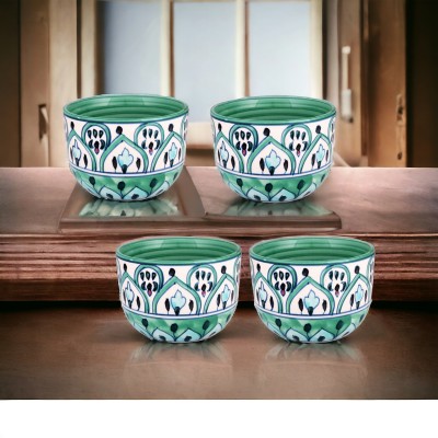 KITTENS Ceramic Soup Bowl Set of 4, 300ml Bowls for Kitchen, Microwave Oven Safe(Pack of 4, Green, White)