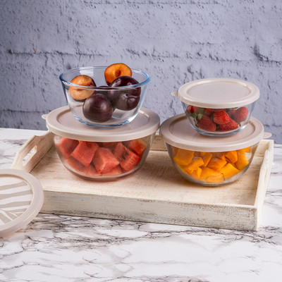 iVeo Borosilicate Glass Mixing Bowl Mix Max(Pack of 4, Beige)