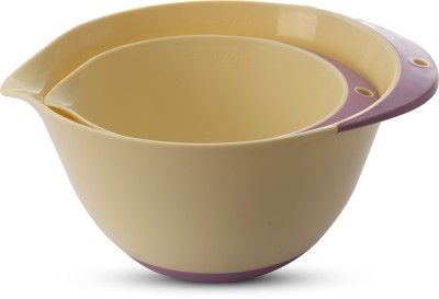 Whisq Plastic Mixing Bowl Mixing Bowl 1 Liter With TPR Base(Pack of 2, Yellow)