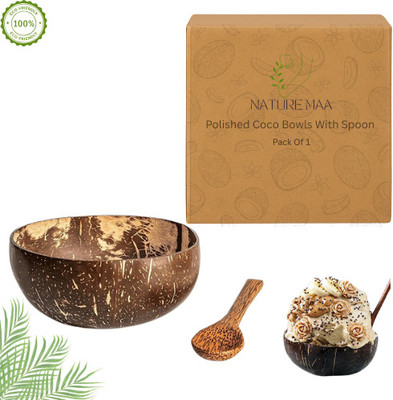 Nature Maa Wooden Salad Bowl Coconut Shell Bowl Eco-Friendly Handmade Coconut Wood Spoon(Pack of 1, Brown)