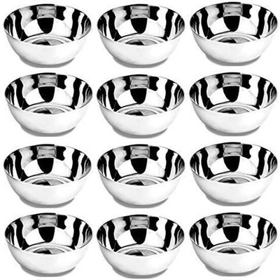 Urvi Creations Steel Storage Bowl Urvi Creations Steel Bowl 12 Pcs Set - Medium 180 ml Stainless Steel Veg Bowl Vati Katori Serving Dish(Pack of 12, Steel)