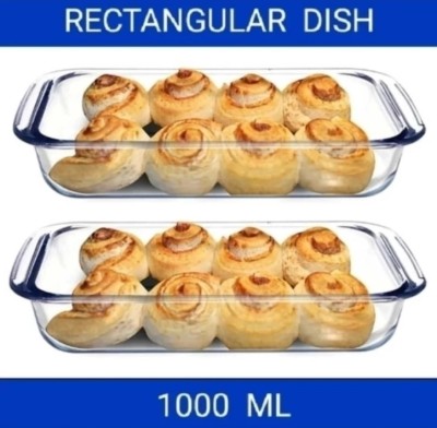 RKPL Glass Serving Bowl Borosilicate Glass Rectangular Serving Bowl Set Microwave Oven Safe 1000 ml Disposable(Pack of 2, Gold)