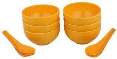 NECKTECH Plastic Soup Bowl Gourmet 500ml Round Shape Soup Bowls Set Serving Bowl -6pcs with 6 Spoon N15(Pack of 12, Yellow)