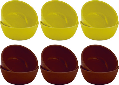 KUBER INDUSTRIES Plastic Serving Bowl(Pack of 12, Brown, Green)