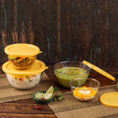 iVeo Borosilicate Glass Mixing Bowl Mix Max(Pack of 4, Yellow)