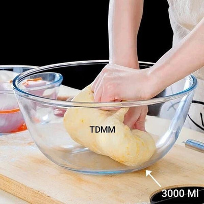 TDMM Glass Mixing Bowl 3000 ML Borosilicate Microwave Safe Glass Disposable(Pack of 1, Clear)