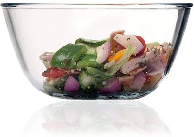 Femora Borosilicate Glass Salad Bowl Mixing Bowl | Microwave Safe Bowl | 1000 ML(Pack of 1, White)