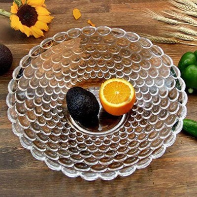 GREATZON Glass Decorative Bowl Transparent Bubble Design Glass Round Fruit Bowl Serving Tray Disposable(Pack of 1, Clear)