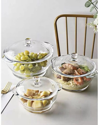T R Creation Glass Serving Bowl(Pack of 3, Clear)