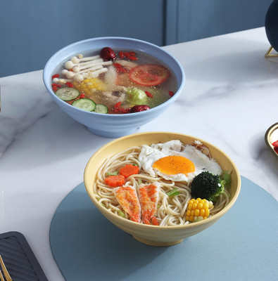 Takositio Plastic Salad Bowl Wheat Straw Bowl Deep Salad Bowl Japanese Noodle Udon Soup Bowls Microwave Safe(Pack of 2, Multicolor)