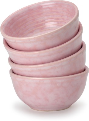 Bodhi House Ceramic Dessert Bowl Handcrafted 4 Small Soup Bowl | Vegetable Bowl | Sutitable for Curd, Snacks(Pack of 4, Pink)